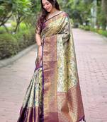 Burgundy woven design zari silk blend dharmavaram saree