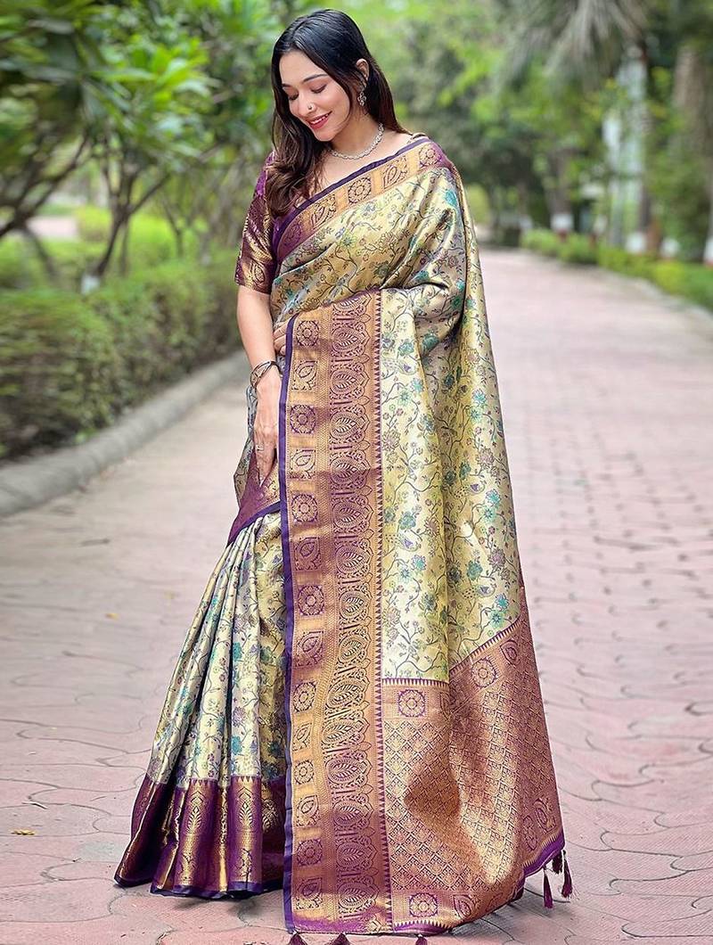 Burgundy woven design zari silk blend dharmavaram saree