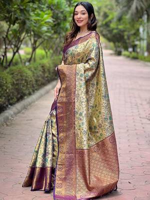 Burgundy woven design zari silk blend dharmavaram saree 2