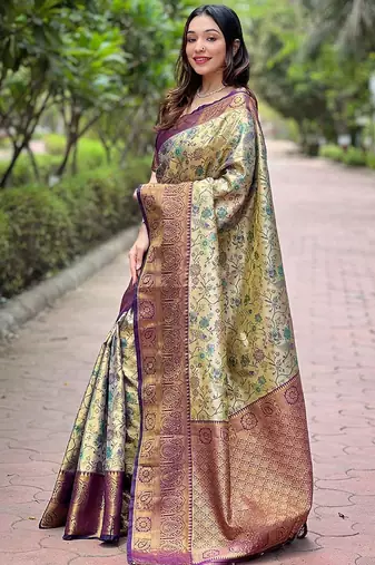 Burgundy woven design zari silk blend dharmavaram saree