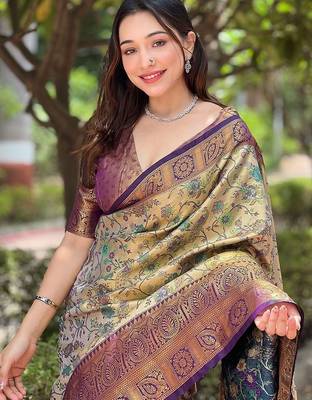 Burgundy woven design zari silk blend dharmavaram saree 3