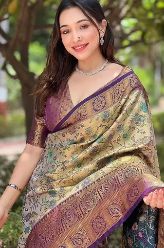 Burgundy woven design zari silk blend dharmavaram saree