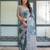 Blue floral printed zari  linen saree