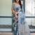 Blue floral printed zari  linen saree