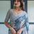 Blue floral printed zari  linen saree