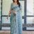 Blue women floral zari  linen saree