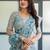 Blue women floral zari  linen saree