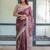 Maroon floral printed zari  linen saree