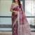 Maroon floral printed zari  linen saree