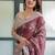 Maroon floral printed zari  linen saree