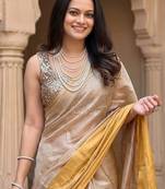Beige tissue designer kasavu saree