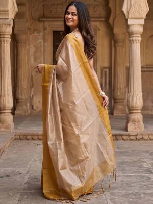 Beige tissue designer kasavu saree 2