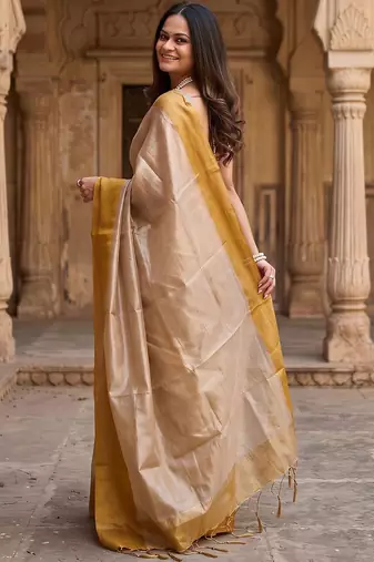 Beige tissue designer kasavu saree