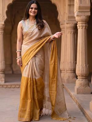 Beige tissue designer kasavu saree 4