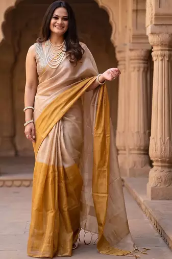 Beige tissue designer kasavu saree