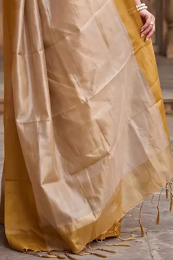 Beige tissue designer kasavu saree