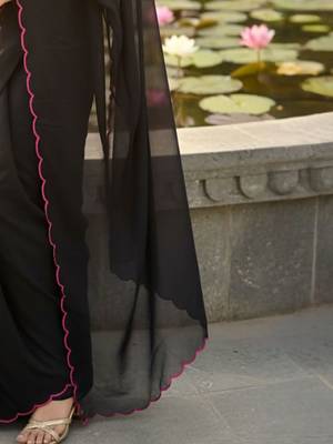 Black floral embroidered poly georgette saree 4