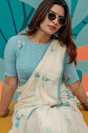 White floral saree
