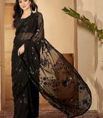 Black floral sequinned heavy work saree