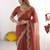 Rust embroidered poly georgette designer saree