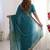 Teal embroidered poly georgette designer saree