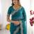 Teal embroidered poly georgette designer saree