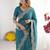 Teal embroidered poly georgette designer saree