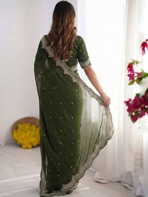 Green embroidered poly georgette designer saree 2