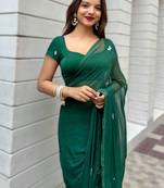 Green embroidered  chiffon saree