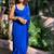 Blue floral beads and stones  chiffon saree