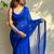 Blue floral beads and stones  chiffon saree