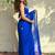Blue floral beads and stones  chiffon saree