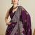 Magenta floral printed zari  banarasi saree