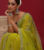 Lime embellished embroidered tissue saree