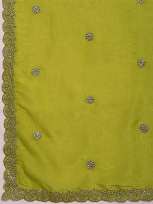Lime embellished embroidered tissue saree 5