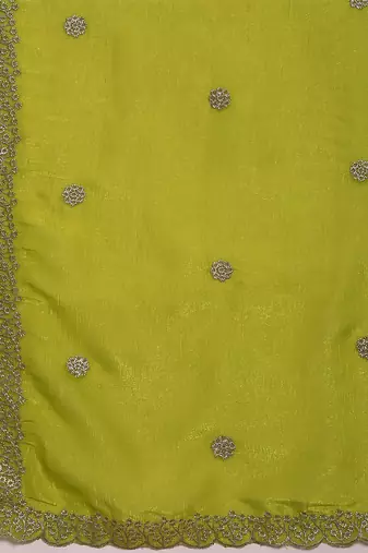 Lime embellished embroidered tissue saree