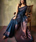 Navy blue silk blend banarasi saree