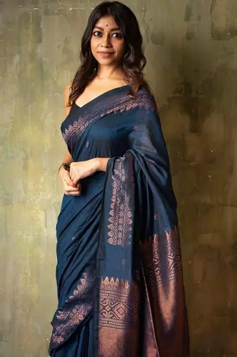Navy blue silk blend banarasi saree
