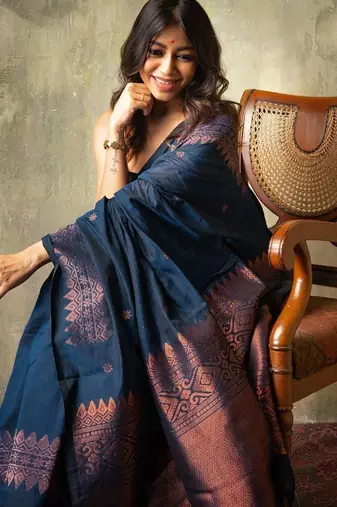 Navy blue silk blend banarasi saree