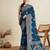 Teal ethnic motifs printed zari designer banarasi saree