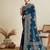 Teal ethnic motifs printed zari designer banarasi saree
