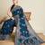 Teal ethnic motifs printed zari designer banarasi saree