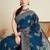 Teal ethnic motifs printed zari designer banarasi saree