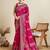 Pink floral printed silk cotton banarasi saree with unstitched blouse