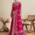 Pink floral printed silk cotton banarasi saree with unstitched blouse