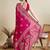 Pink floral printed silk cotton banarasi saree with unstitched blouse