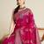 Pink floral printed silk cotton banarasi saree with unstitched blouse