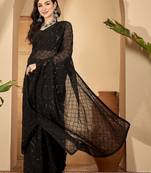 Black embellished sequinned saree with blouse piece