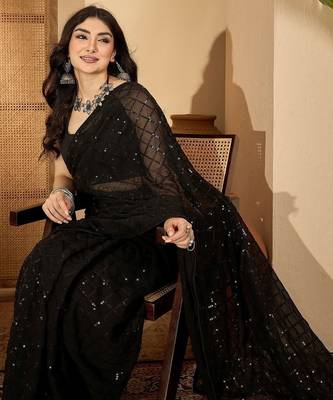 Black embellished sequinned saree with blouse piece 5