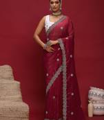 Red embellished zari tissue designer saree